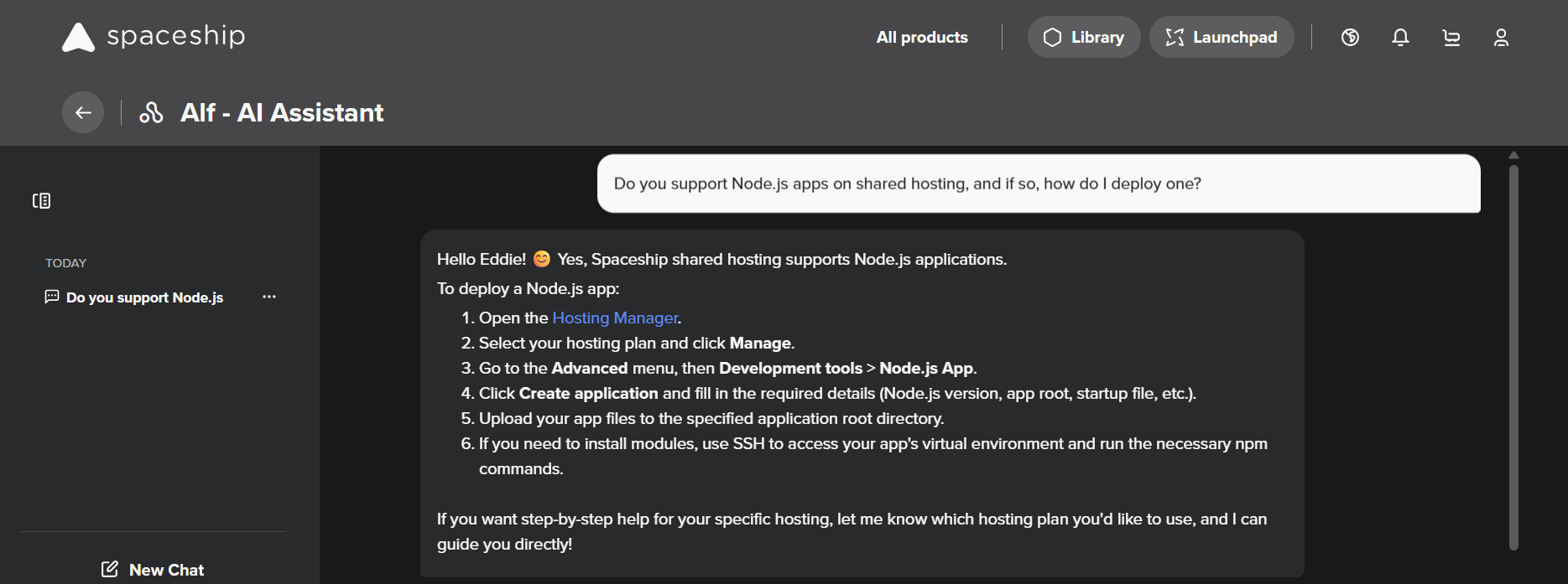 screenshot of the conversation with AI Assistant
