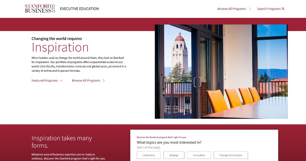 Stanford Business School homepage.