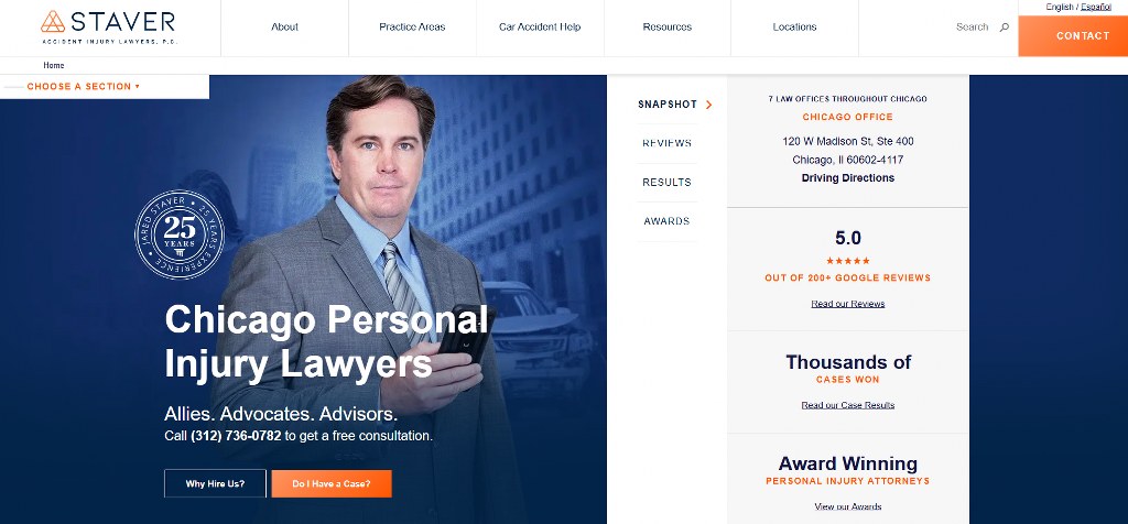 Staver Accident Injury Lawyers website homepage.
