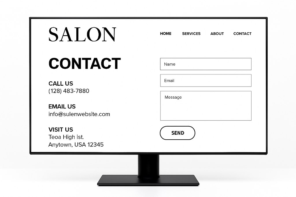 The contact page of a salon.