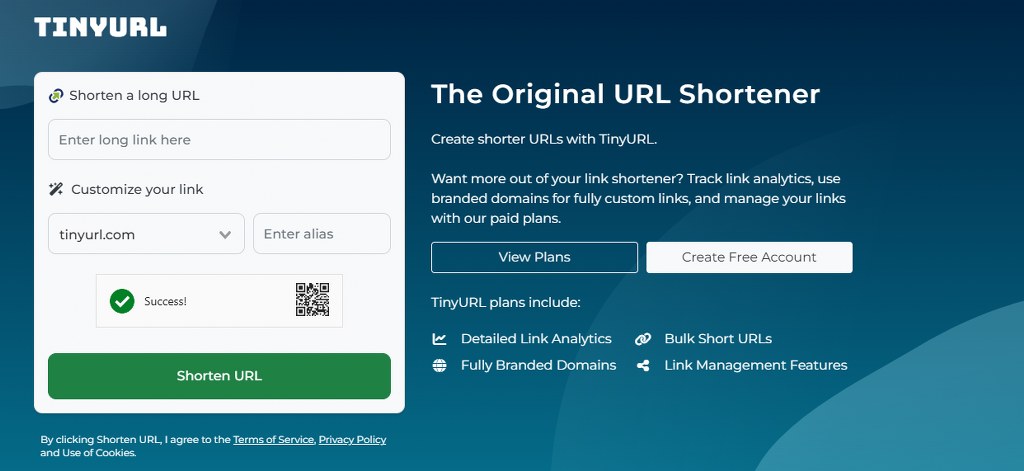TinyURL homepage.