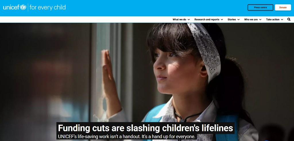 UNICEF homepage.