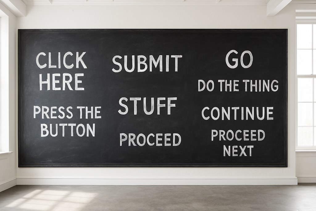 Vague CTAs on a blackboard.