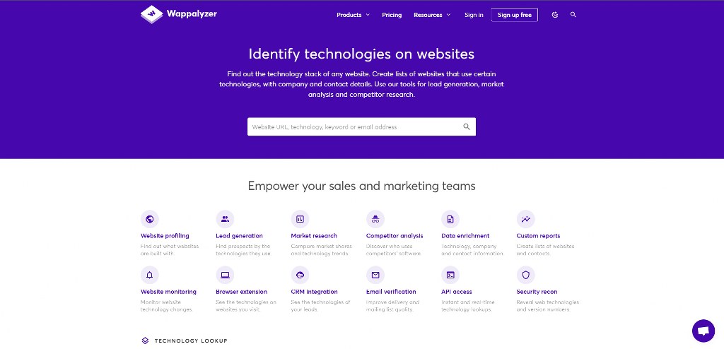 Wappalyzer's website.