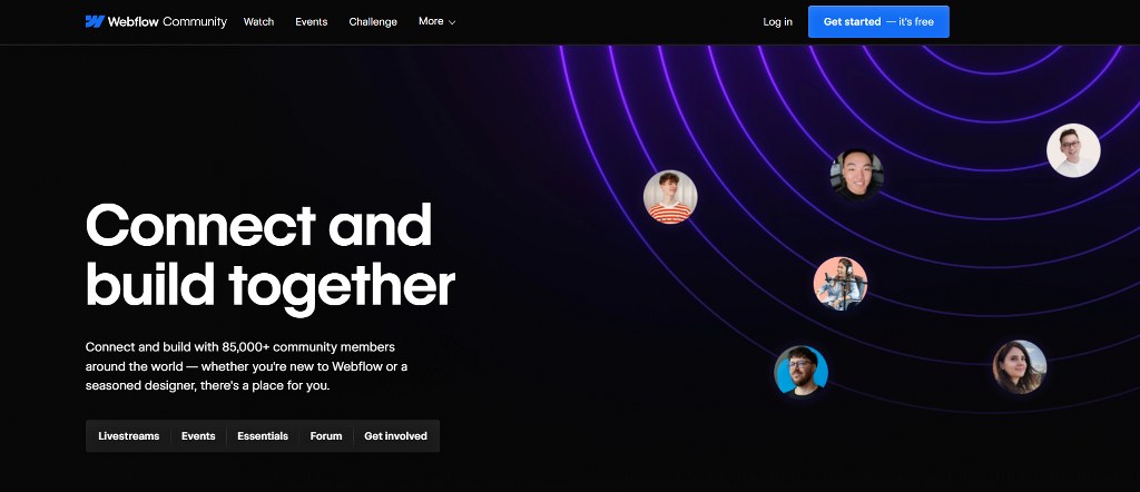 Homepage of Webflow community