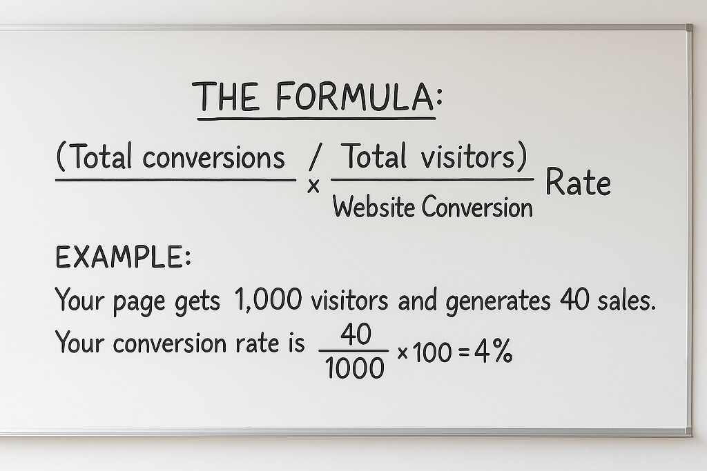 Website conversion calculations on a whiteboard.
