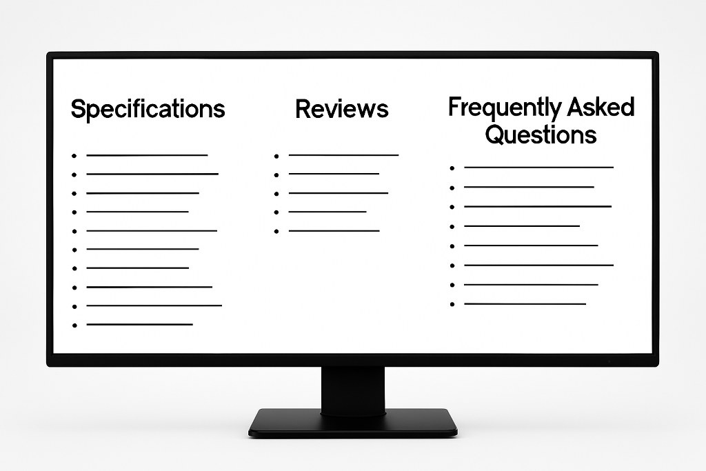 Website sections and headings on a monitor.