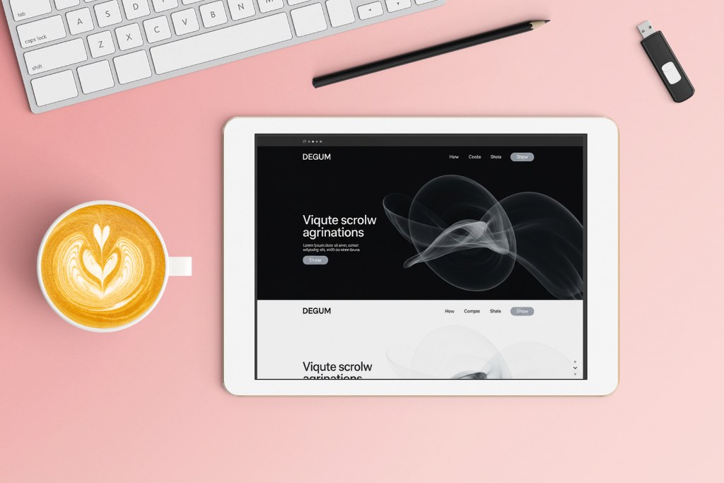 Website with simple animation displayed on tablet.