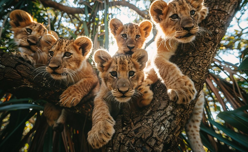 Wild animals on a tree.