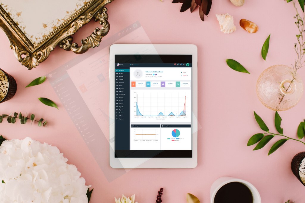 Woocommerce dashboard sample on tablet.