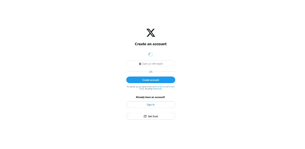 X (formerly Twitter) sign up page.