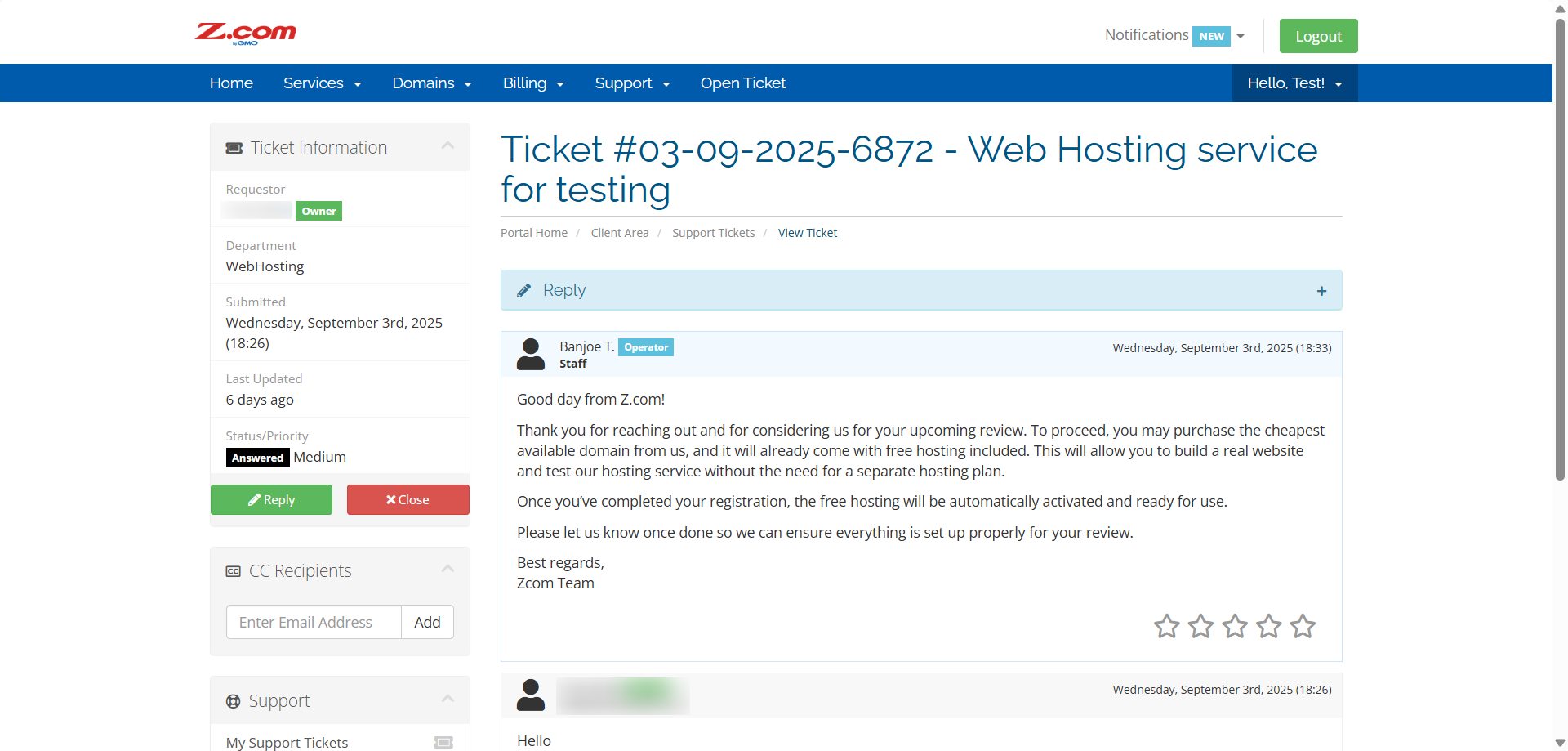 Ticket conversation