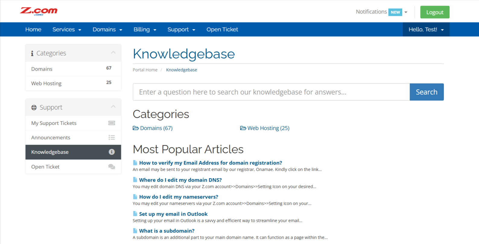 Knowledgebase page