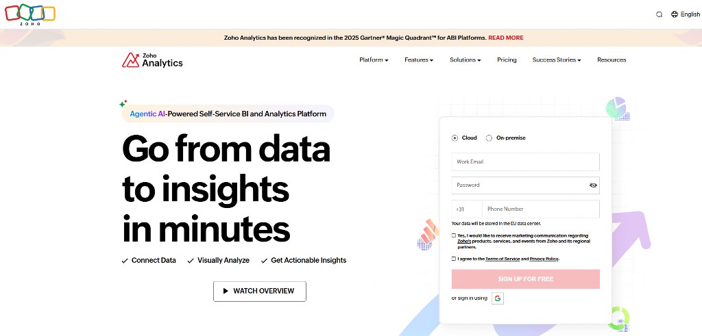 Zoho homepage.