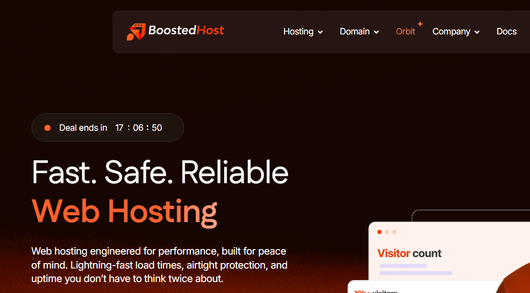 BoostedHost homepage showing coupons and deals