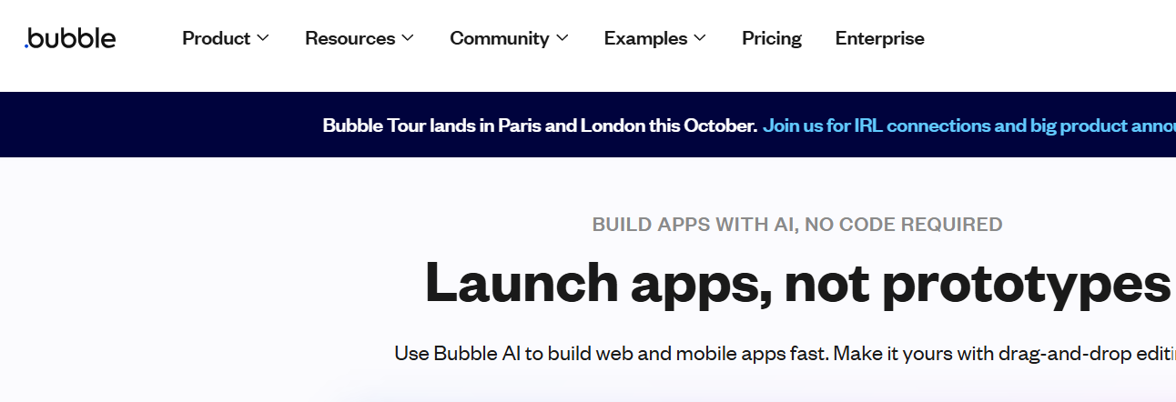 Bubble website Pricing menu—navigate to plans to use a coupon