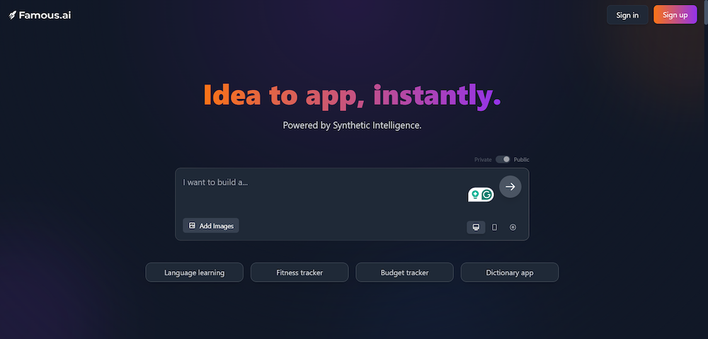 screenshot of Famous.ai website