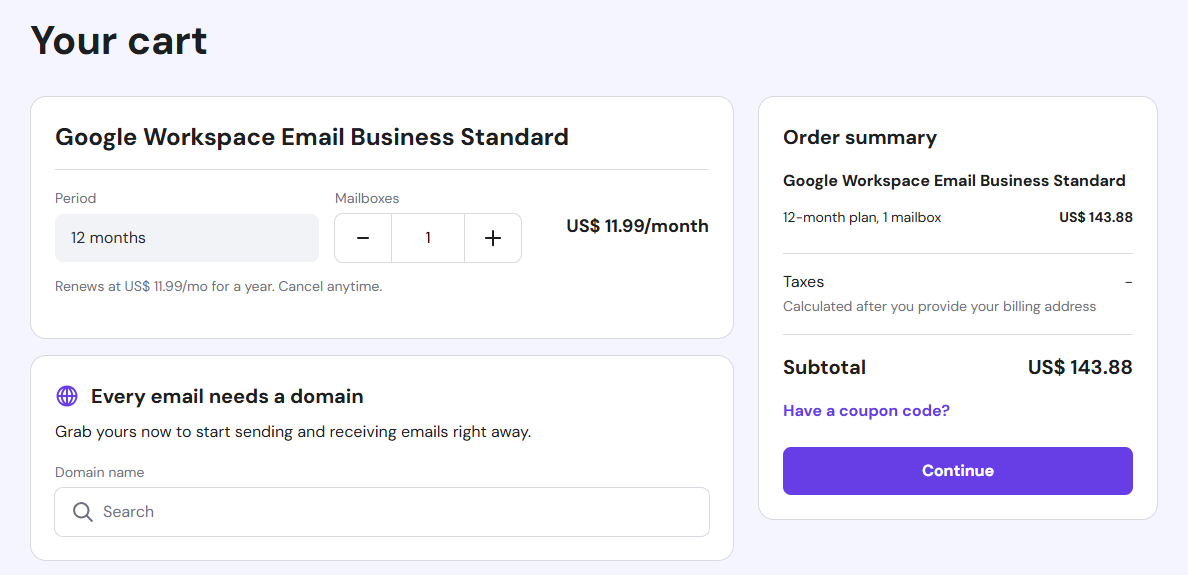 Step 3 – Hostinger checkout showing coupon code field and order summary