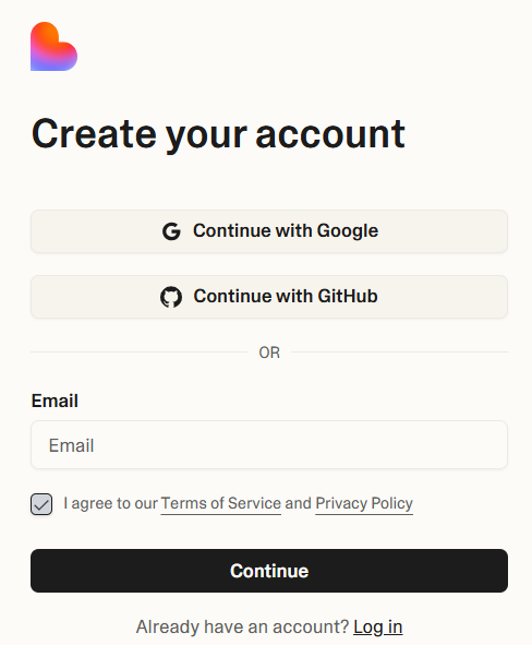 Lovable account signup options – Google, GitHub, or email