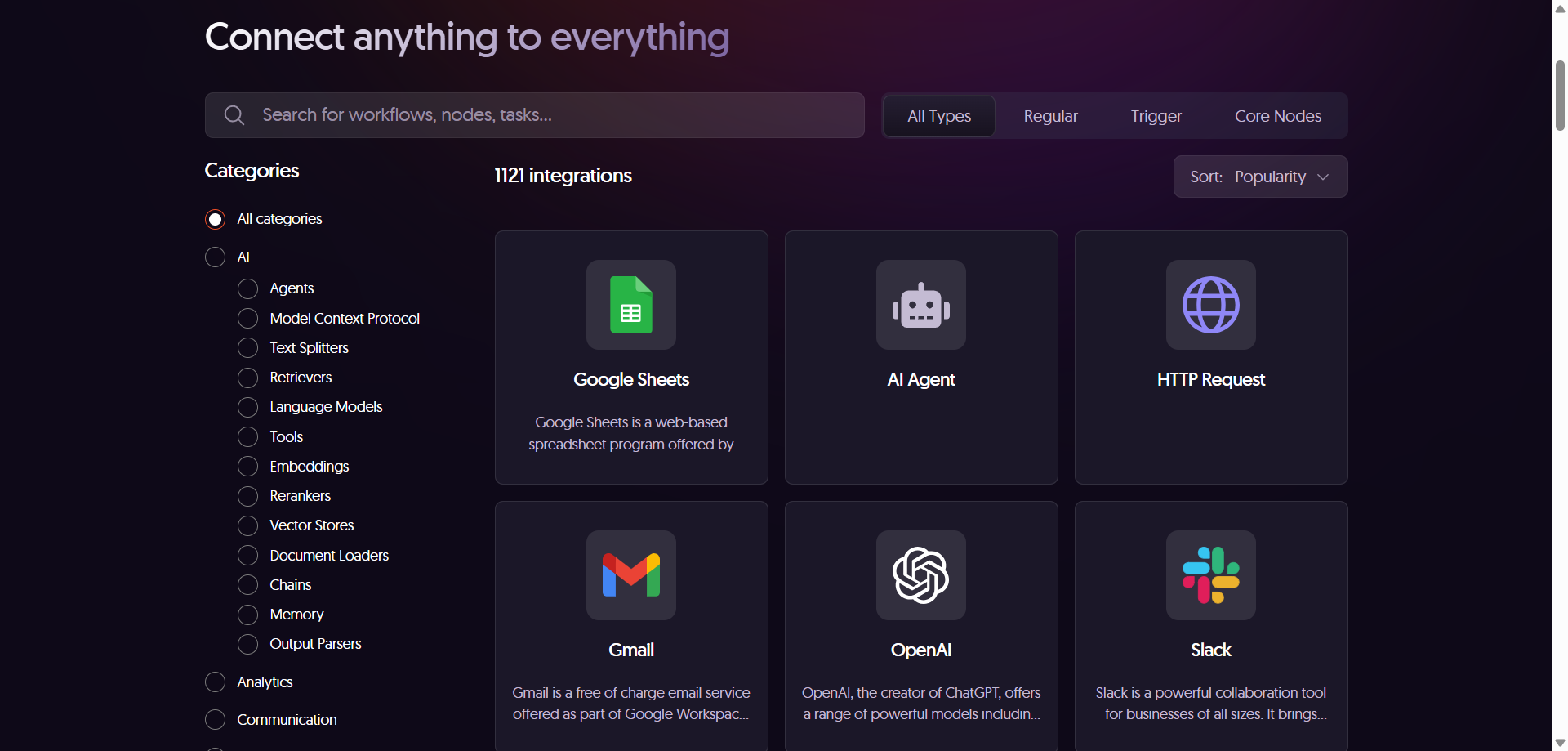 n8n's All categories of integrations