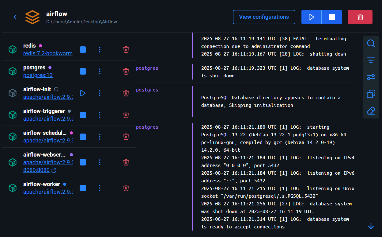 Airflow's full stack of containers