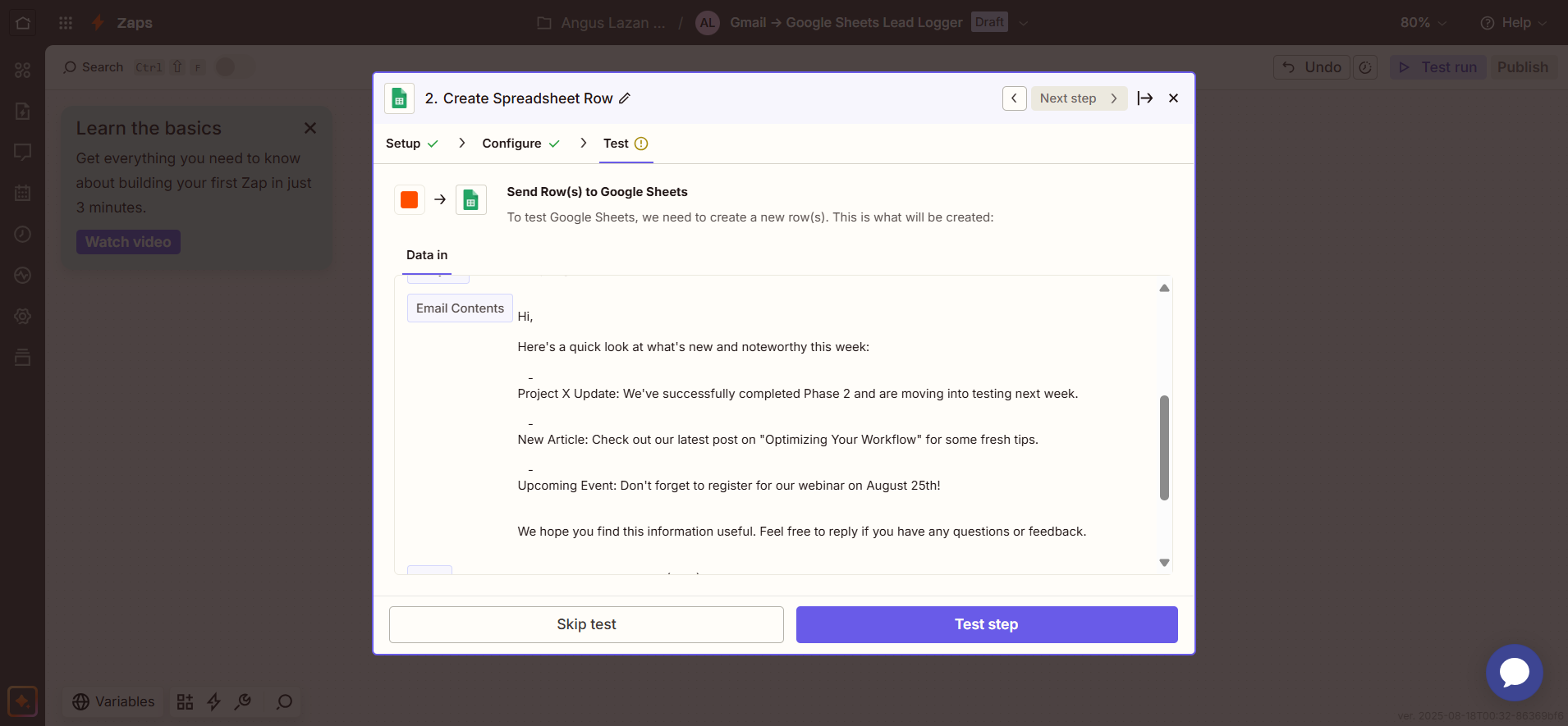 Google Sheets settings