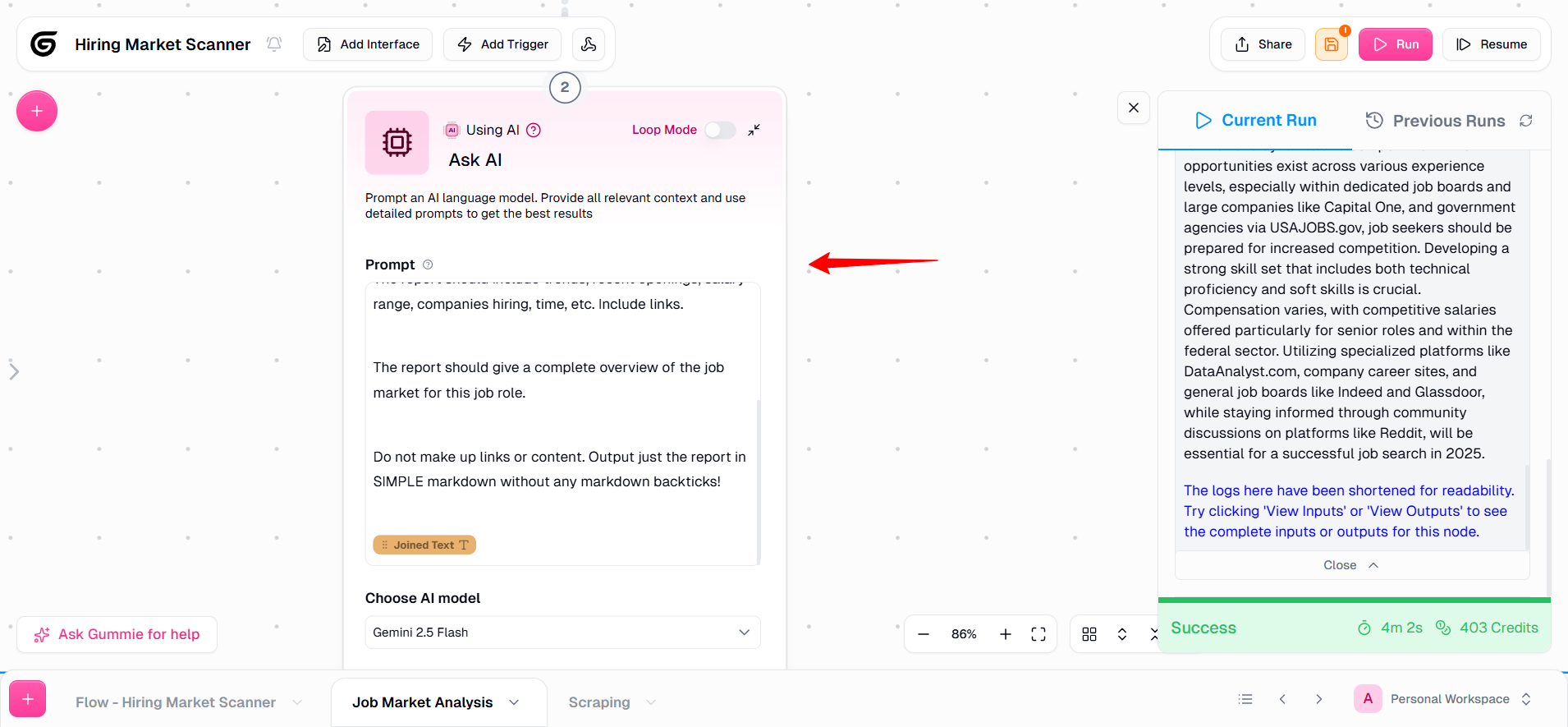 Ask AI node