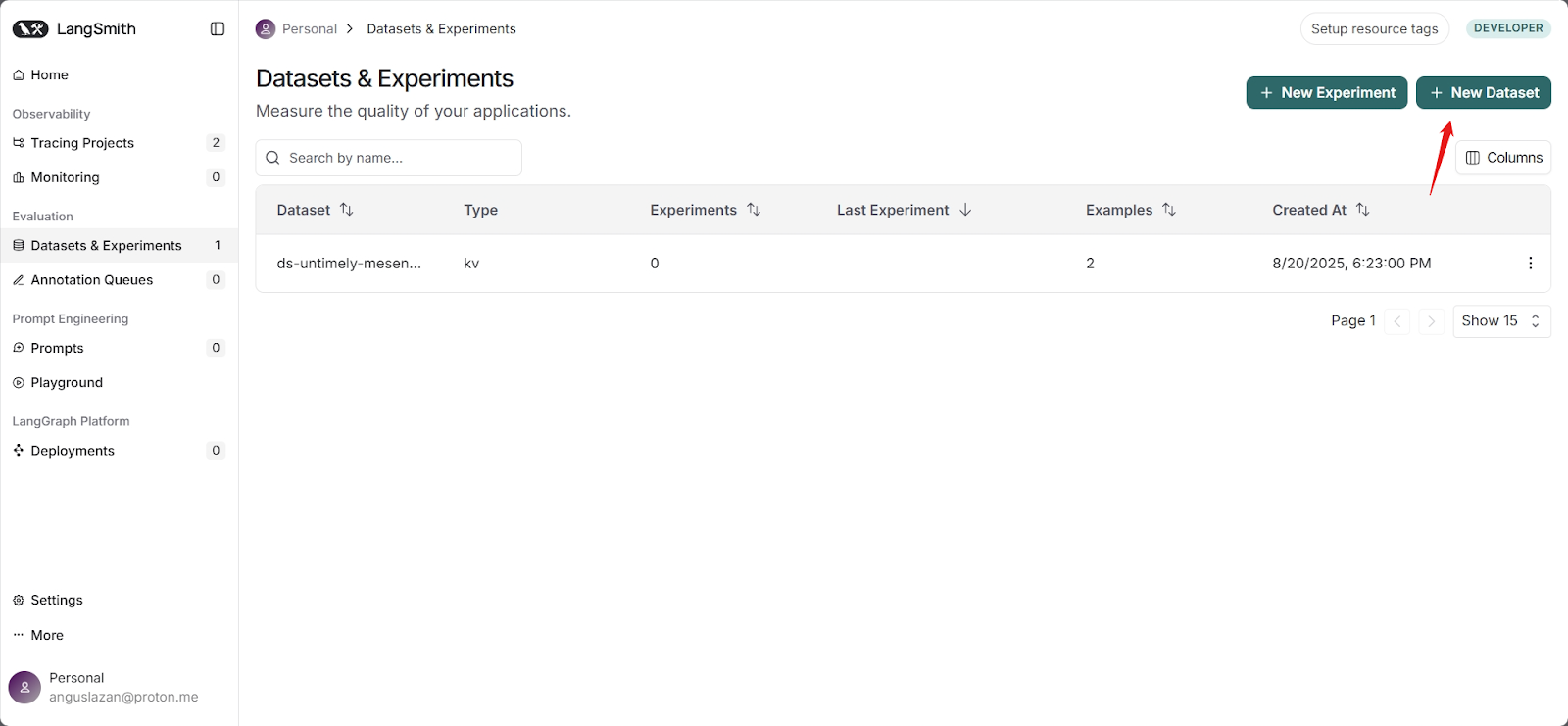 LangSmith datasets and experiments UI for structured testing