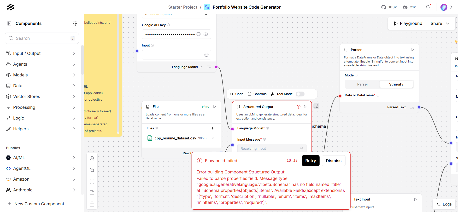 “Flow build failed” pop-up