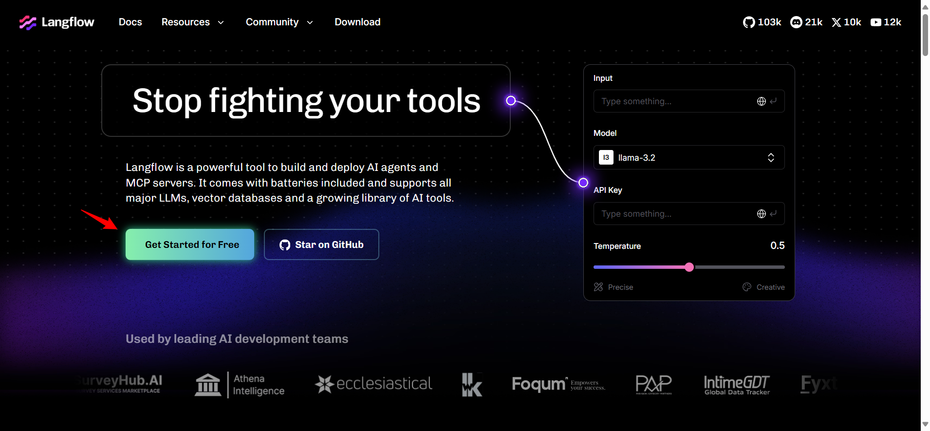 “Get Started for Free” button