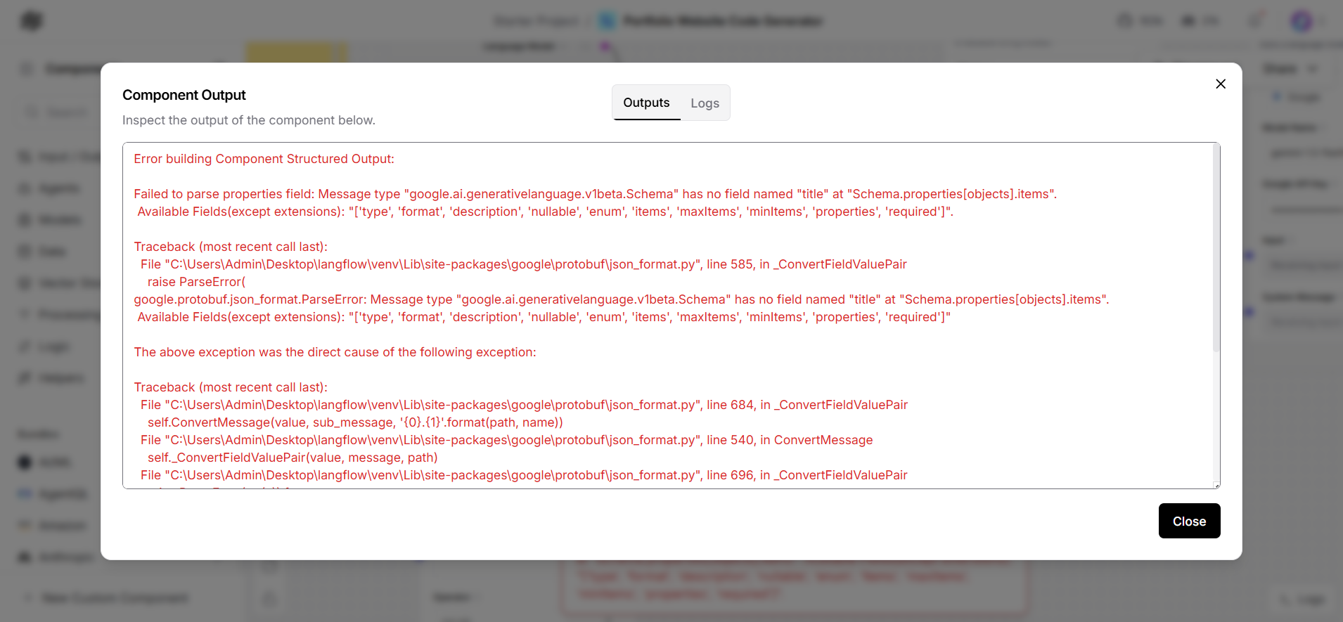 Output window