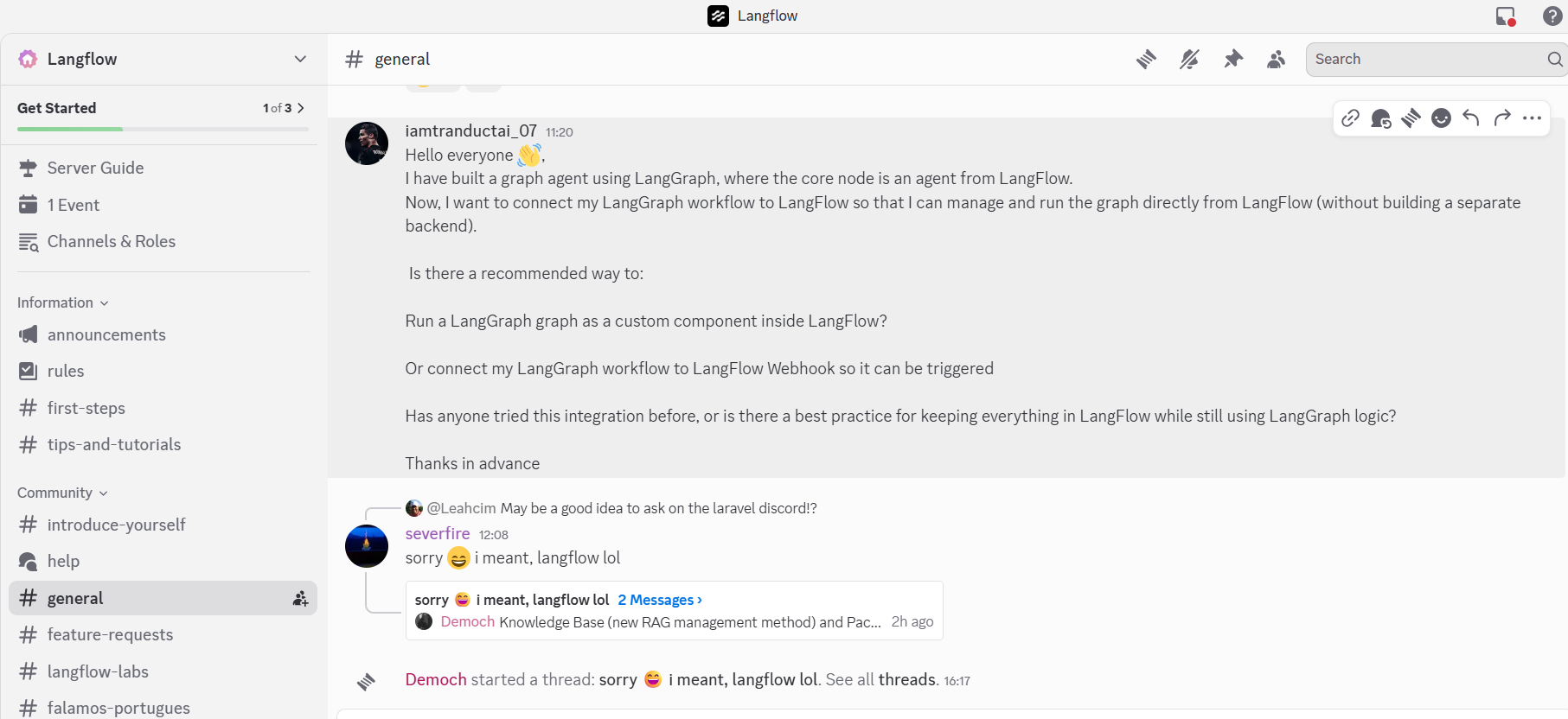 Langflow's #General channel