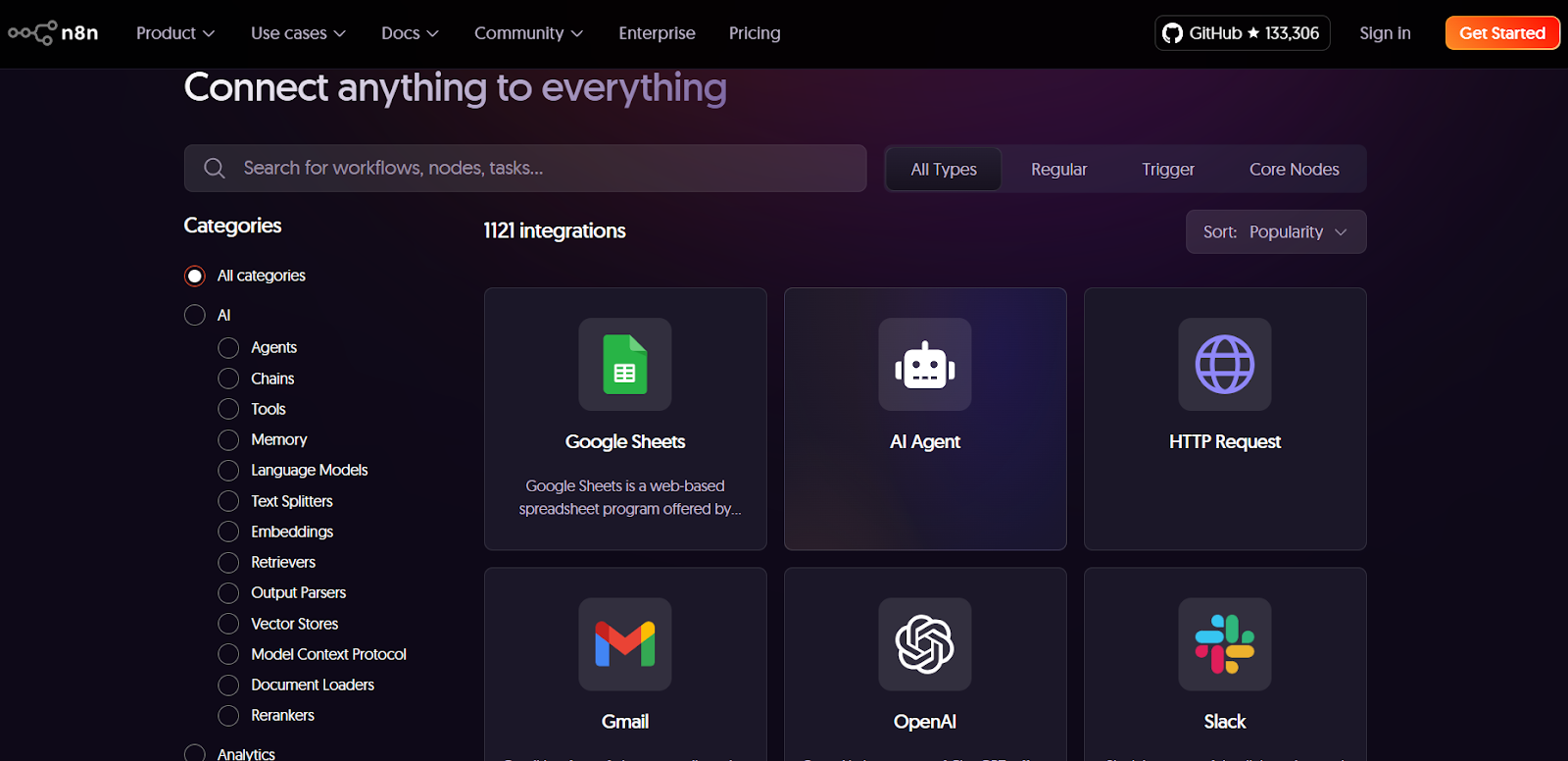 n8n nodes list and HTTP Request webhook capability