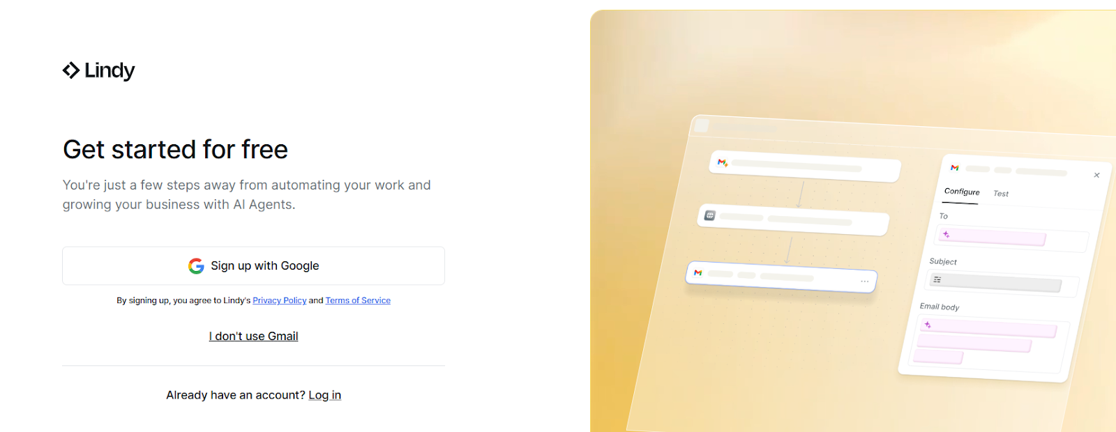 Lindy signup options Google or email/password