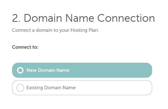 Fase di connessione del dominio Namecheap che mostra opzioni per nuovo o esistente dominio