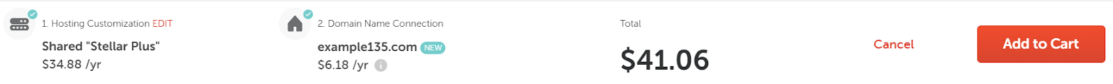 Namecheap order summary add to cart screenshot