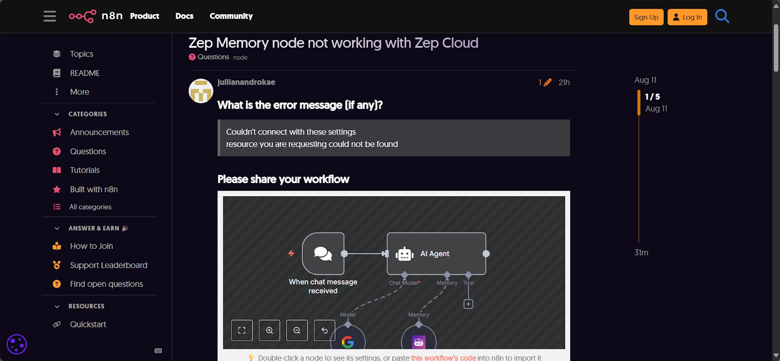 n8n community forum thread with confirmations