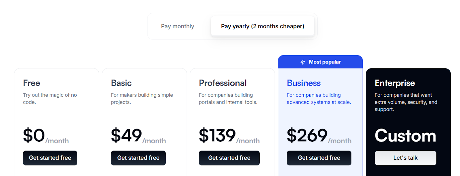 Softr Pricing menu navigation screenshot