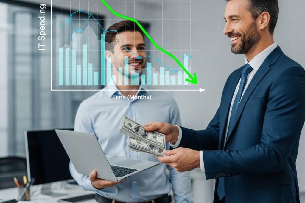 A business owner paying an IT person for services, and that the business owner has saved money.