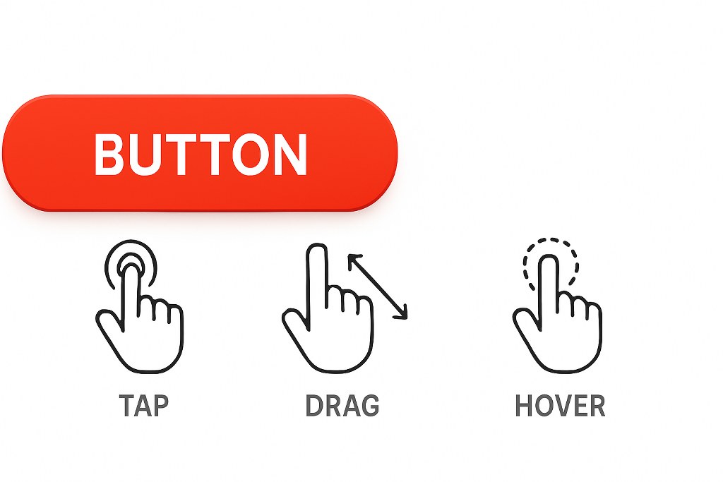 A button with instructions for tapping, dragging or hovering.