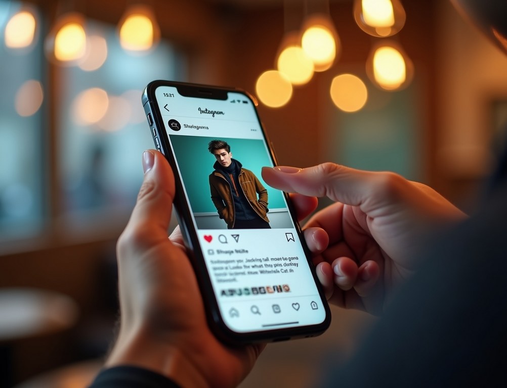 A close-up of a smartphone screen showing a user about to buy a product from a social media post.