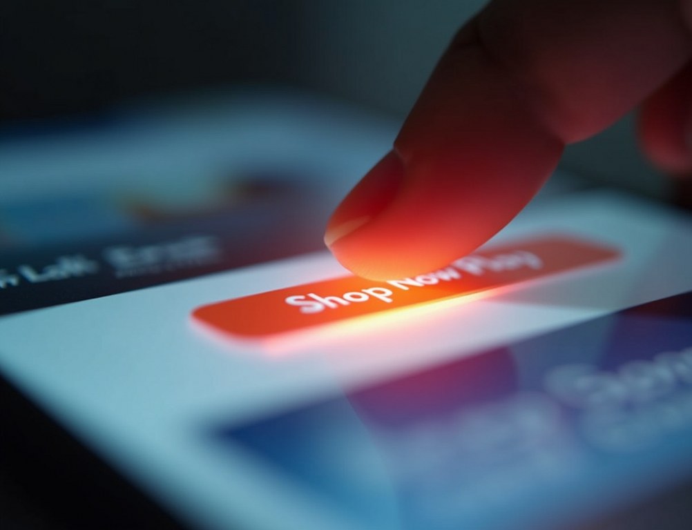 A close-up shot of a finger tapping a prominent call-to-action button in a mobile email.