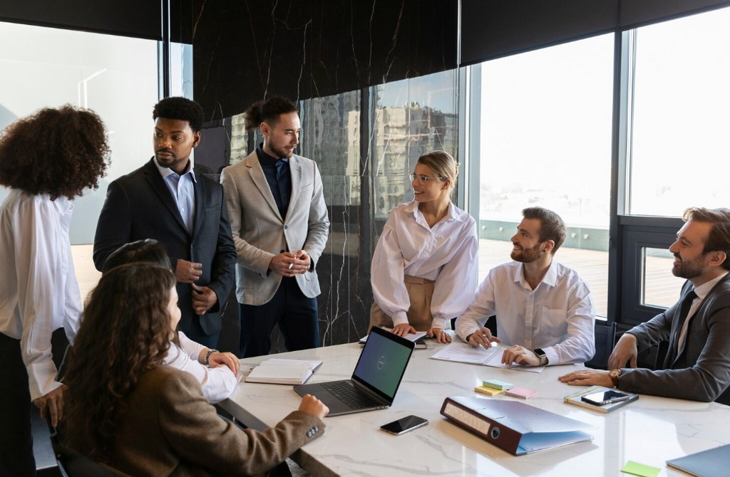 A company meeting.