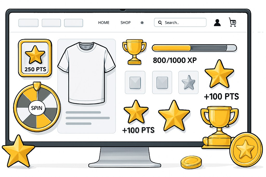 A gamified ecommerce store illustration.