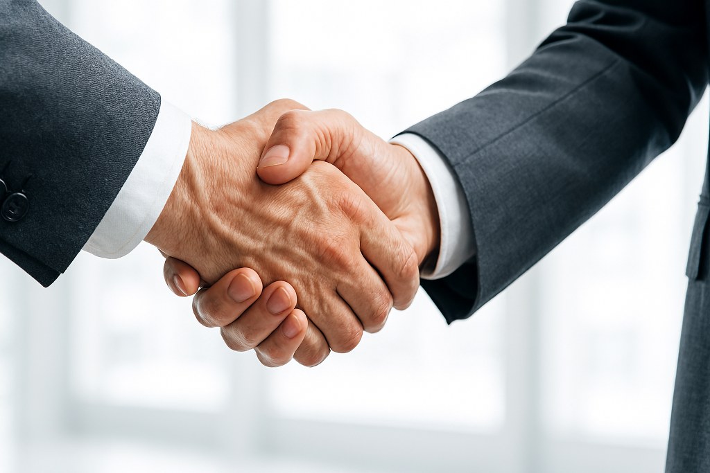 A handshake between two businesspeople.