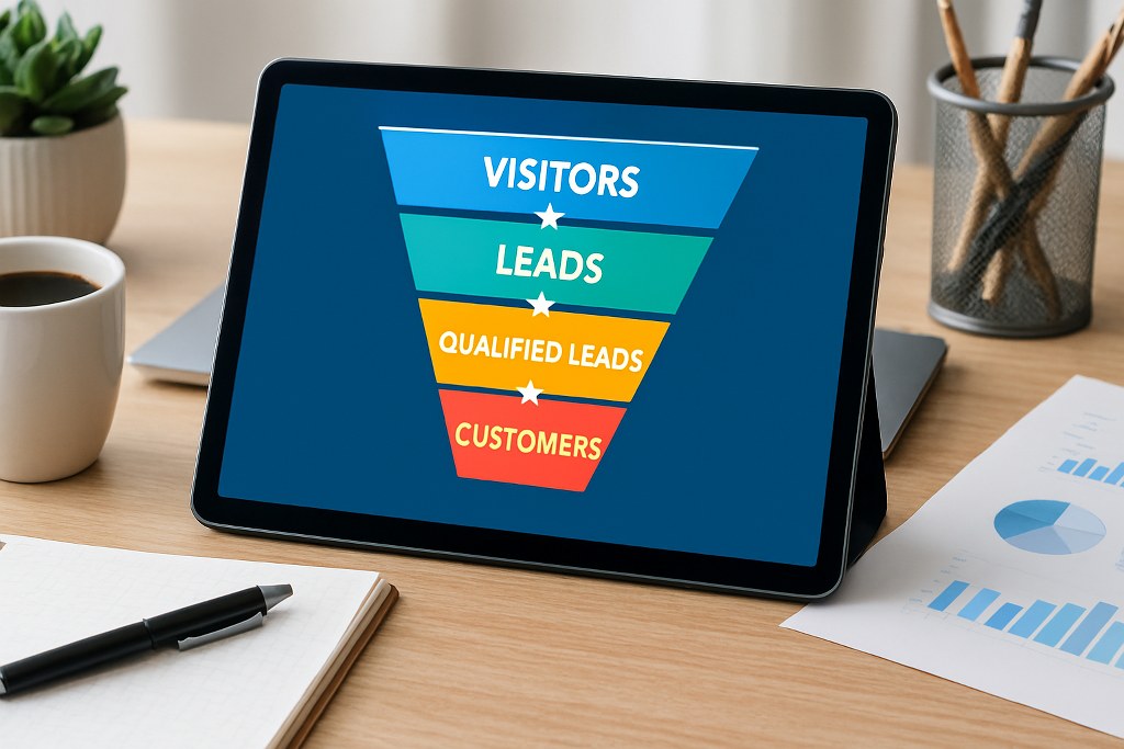A leads funnel on a tablet.