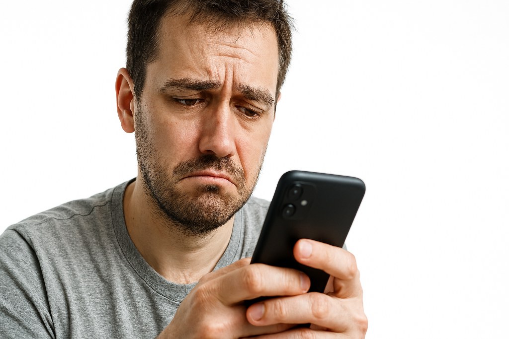 A man having a bad experience while using his phone.
