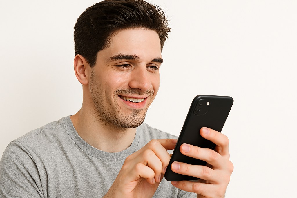 A man scrolling his phone.