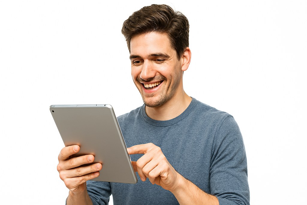 A man using a tablet.