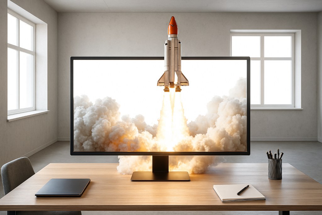 A rocket launch on a monitor.